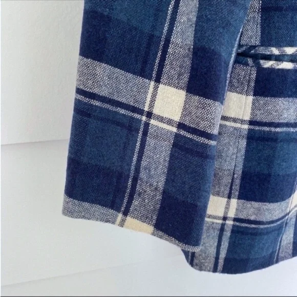 Vintage 90s Wool Blend Blue Plaid Jacket Medium - Picture 10 of 15